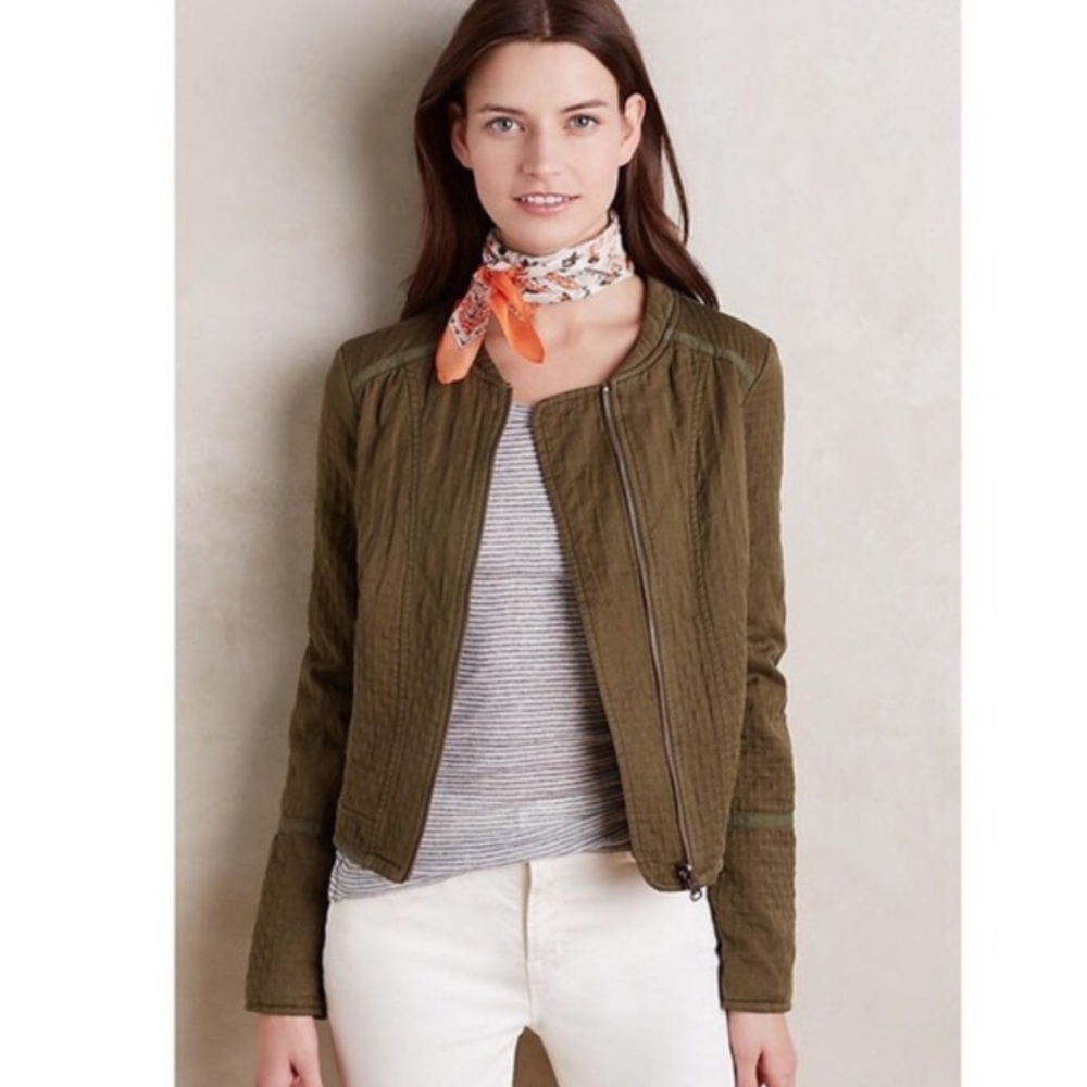 Anthropologie Hei Hei Quilted Bomber Jacket Green